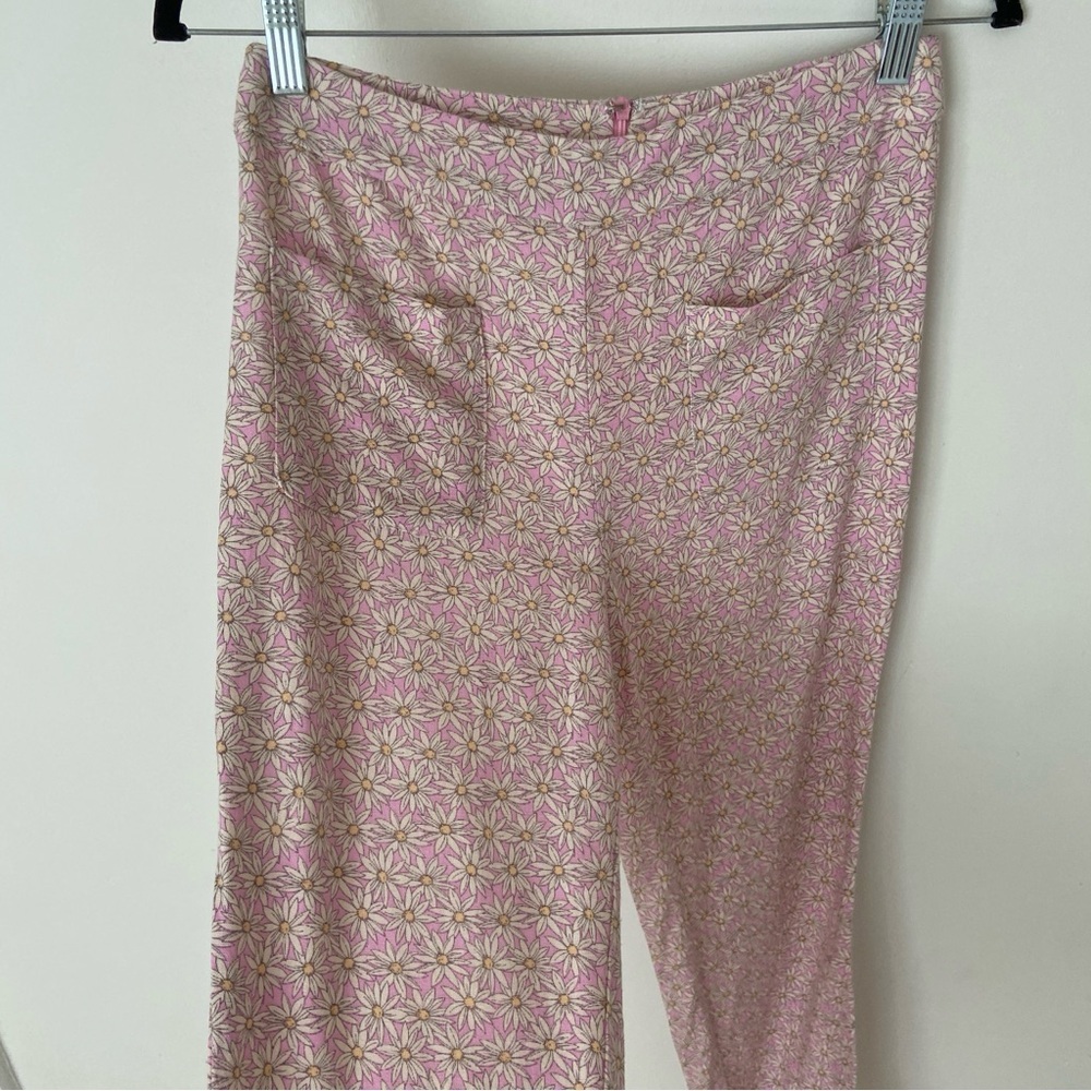 Vintage Little Mountain Vancouver Pink Daisy Print Capri Pants size Small Linen